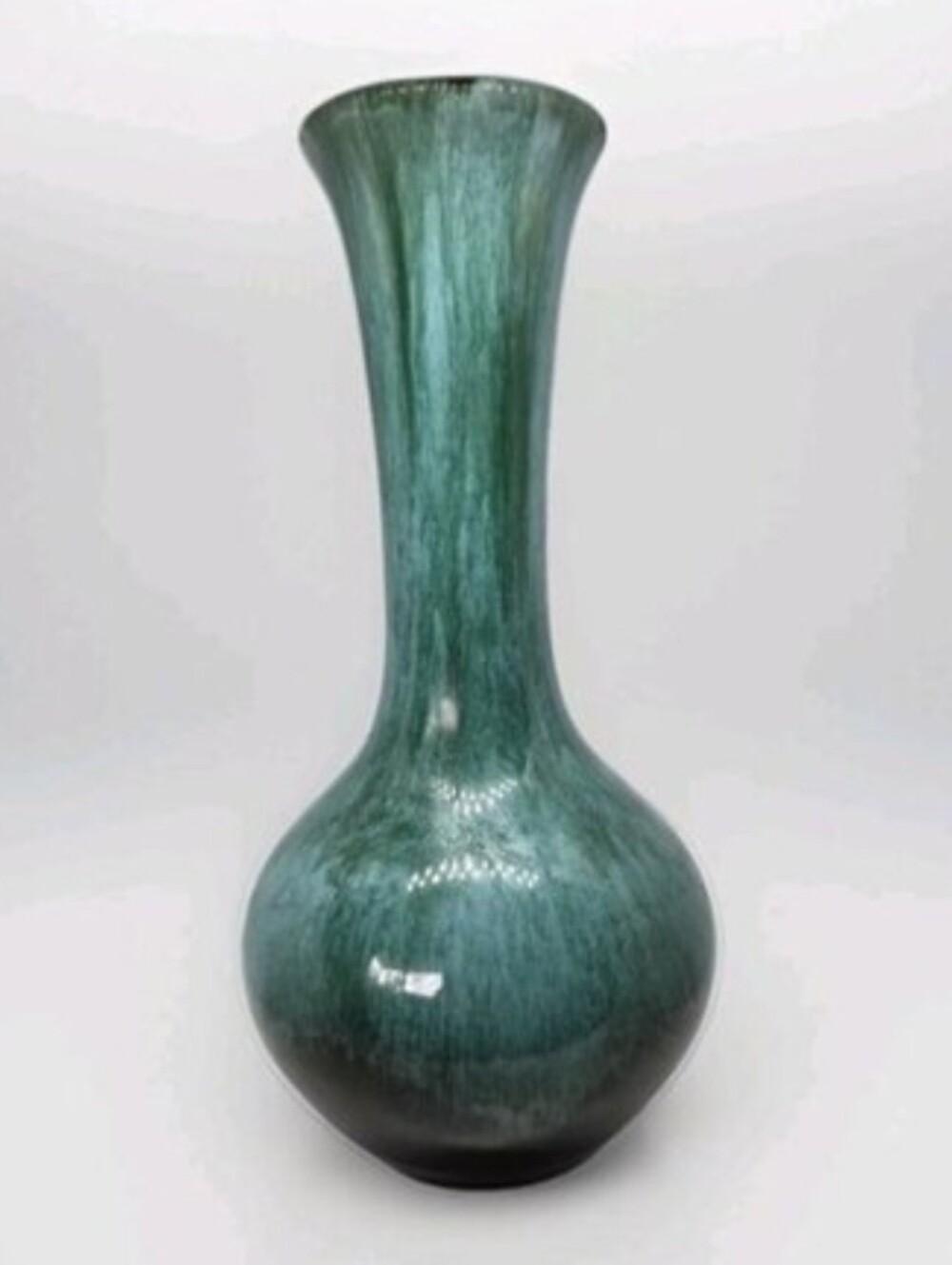 Blue Mountain Pottery 8" Drip Glaze Green Bud Vase Mid-Century Modern Art Deco